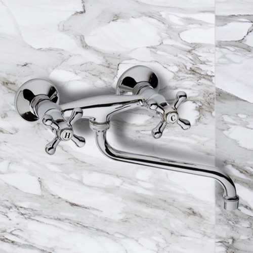 Chrome Wall Mount Tub Faucet with Long Swivel Spout Remer 41LI